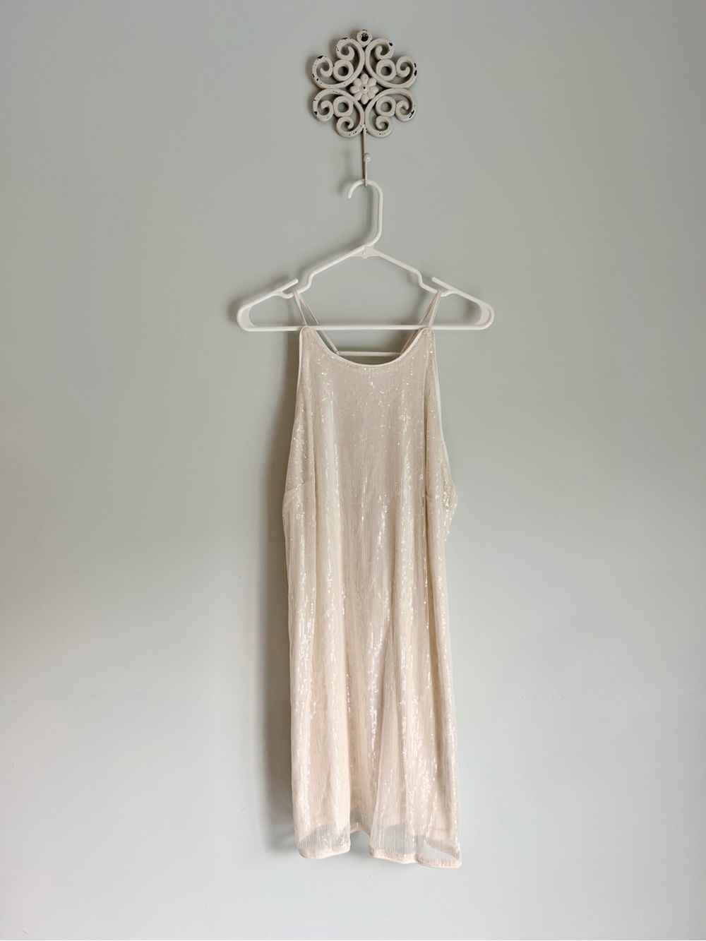 A New Day Cream Sequin Slip Dress Sz L